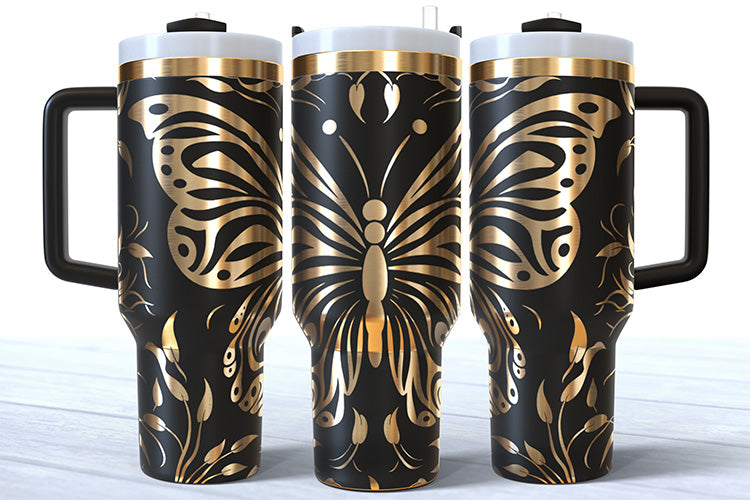 40 Ounce Powder Coated Butterfly Custom Tumbler