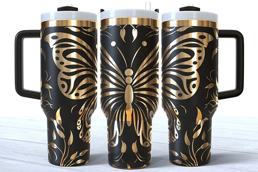 40 Ounce Powder Coated Butterfly Custom Tumbler