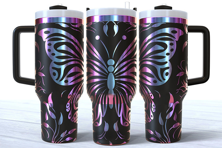 40 Ounce Powder Coated Butterfly Custom Tumbler