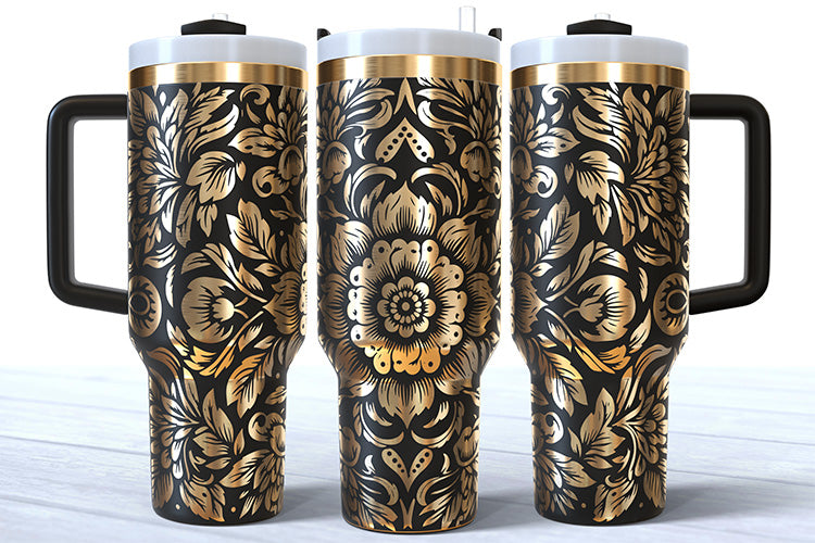 40 Ounce Powder Coated Mandala Custom Tumbler