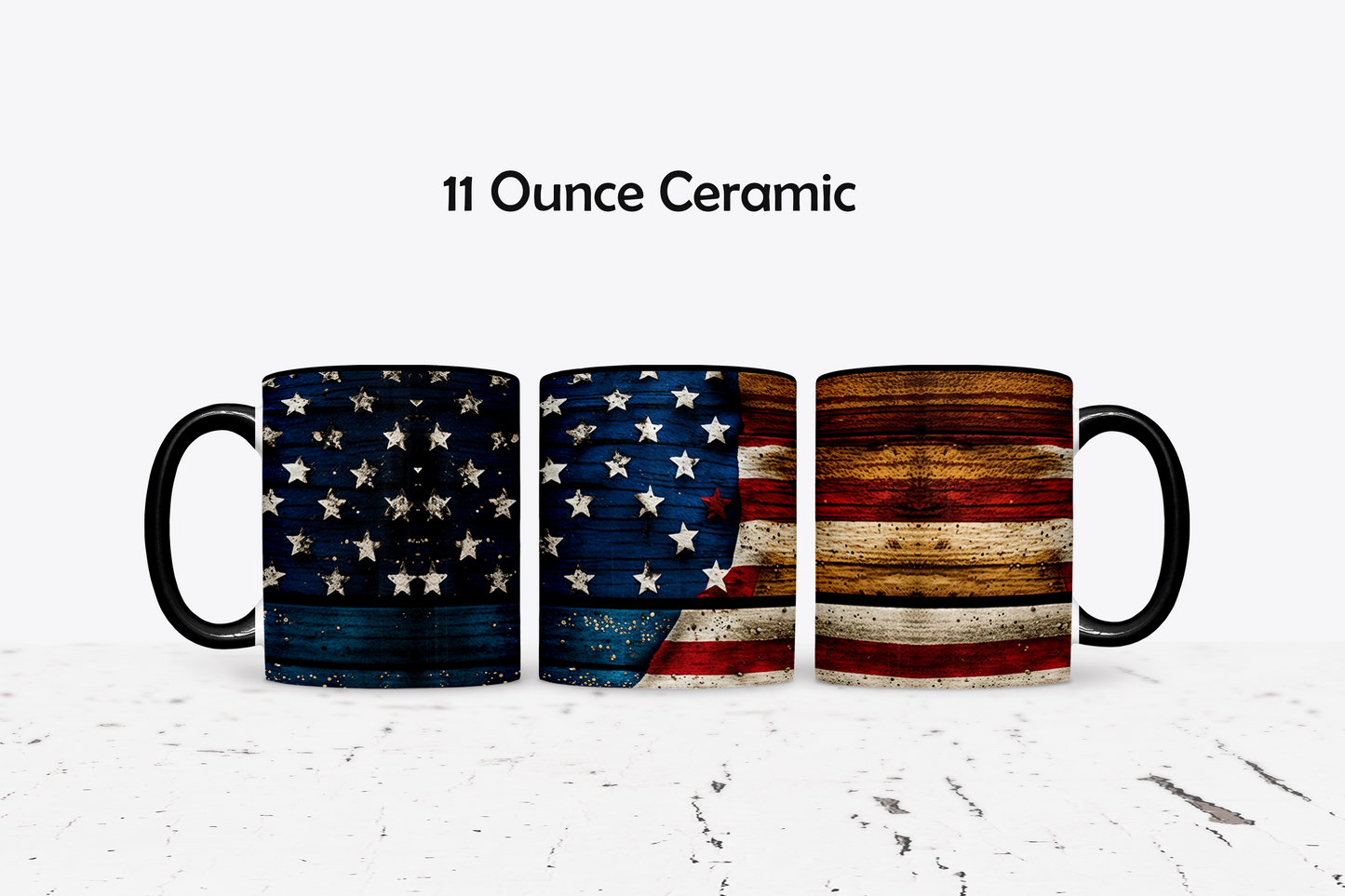 Rustic American Flag Custom Ceramic Coffee Mug - Available in 4 Colors