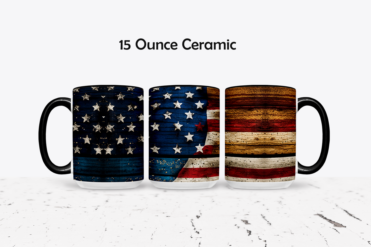 Rustic American Flag Custom Ceramic Coffee Mug - Available in 4 Colors