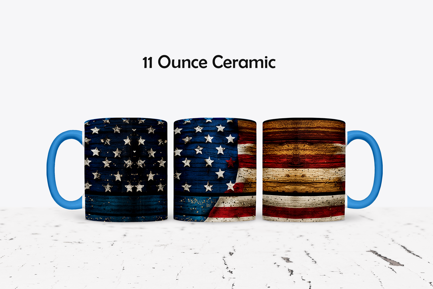 Rustic American Flag Custom Ceramic Coffee Mug - Available in 4 Colors
