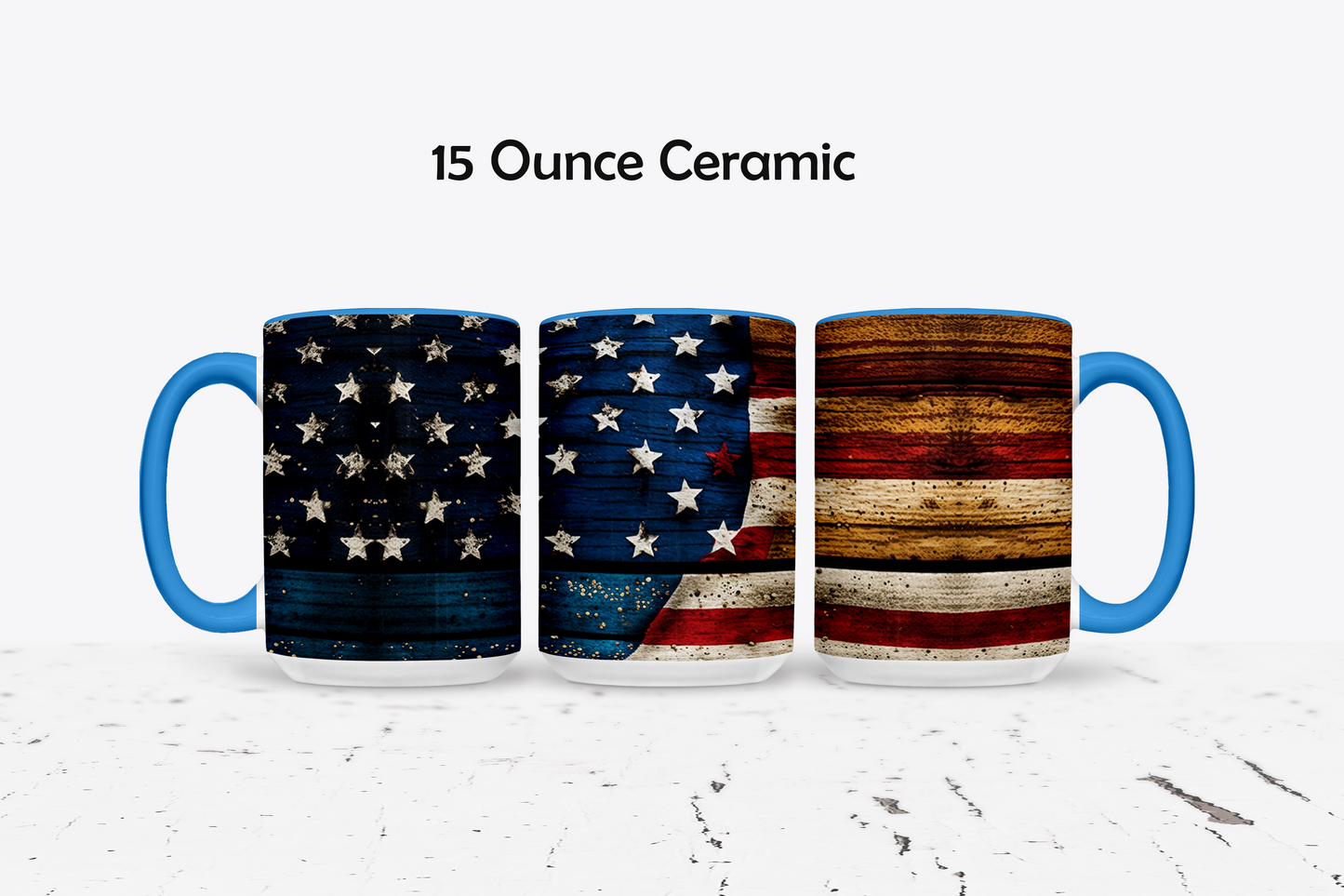 Rustic American Flag Custom Ceramic Coffee Mug - Available in 4 Colors