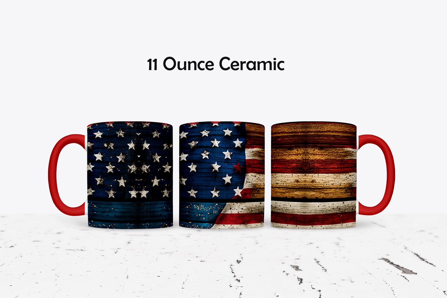 Rustic American Flag Custom Ceramic Coffee Mug - Available in 4 Colors