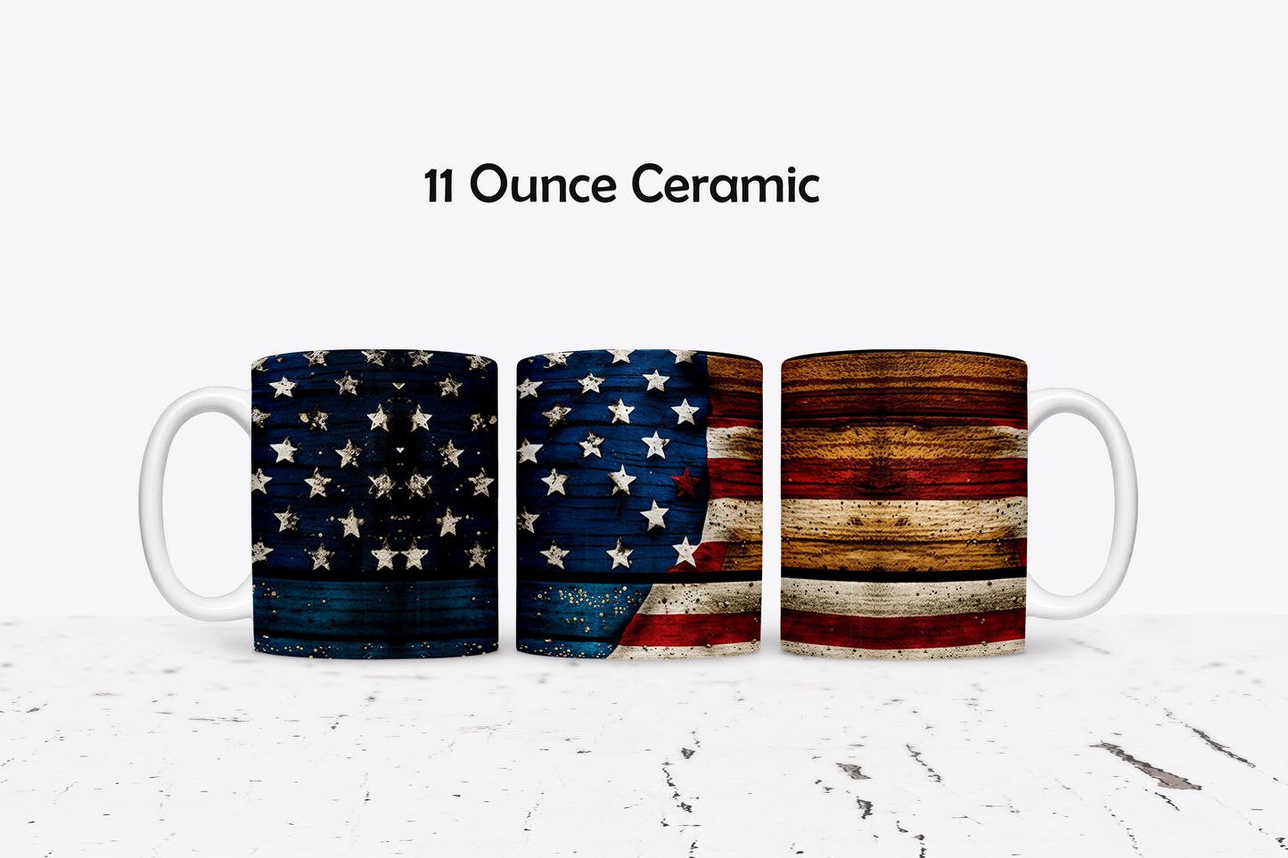 Rustic American Flag Custom Ceramic Coffee Mug - Available in 4 Colors