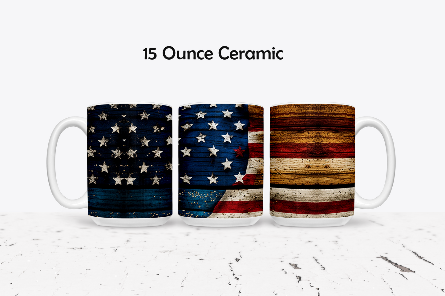 Rustic American Flag Custom Ceramic Coffee Mug - Available in 4 Colors
