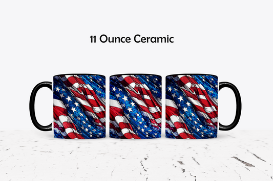 Classic American Flag Custom Ceramic Coffee Mug - 11 or 15 Ounce