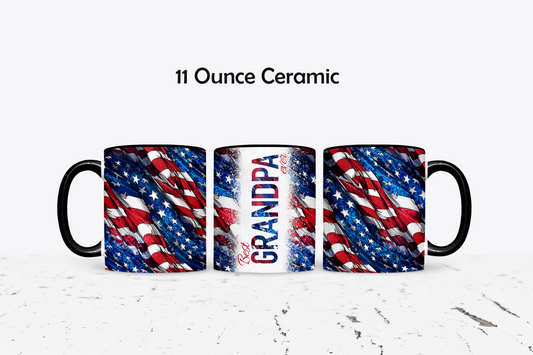 Classic Grandpa American Flag Custom Ceramic Coffee Mug - 11 or 15 Ounce