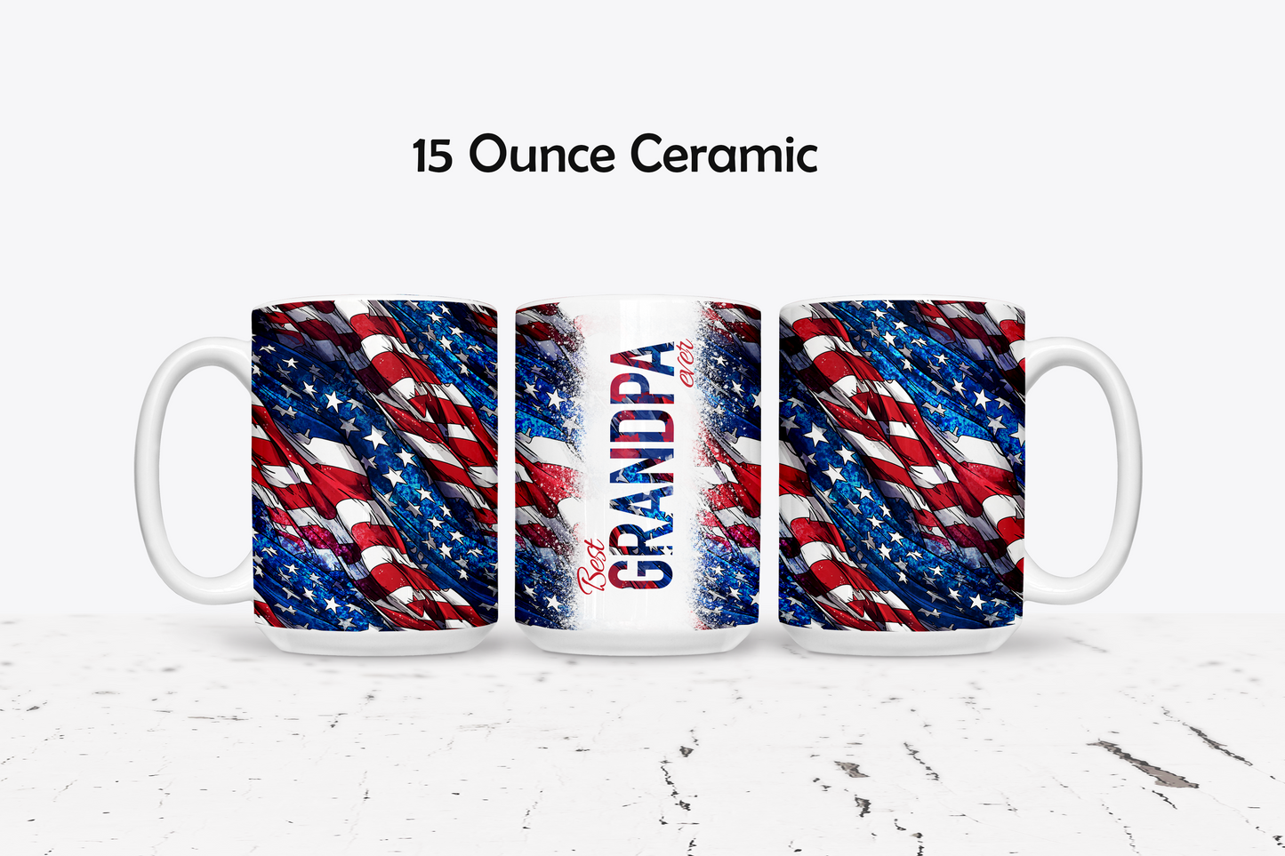 Classic Grandpa American Flag Custom Ceramic Coffee Mug - 11 or 15 Ounce